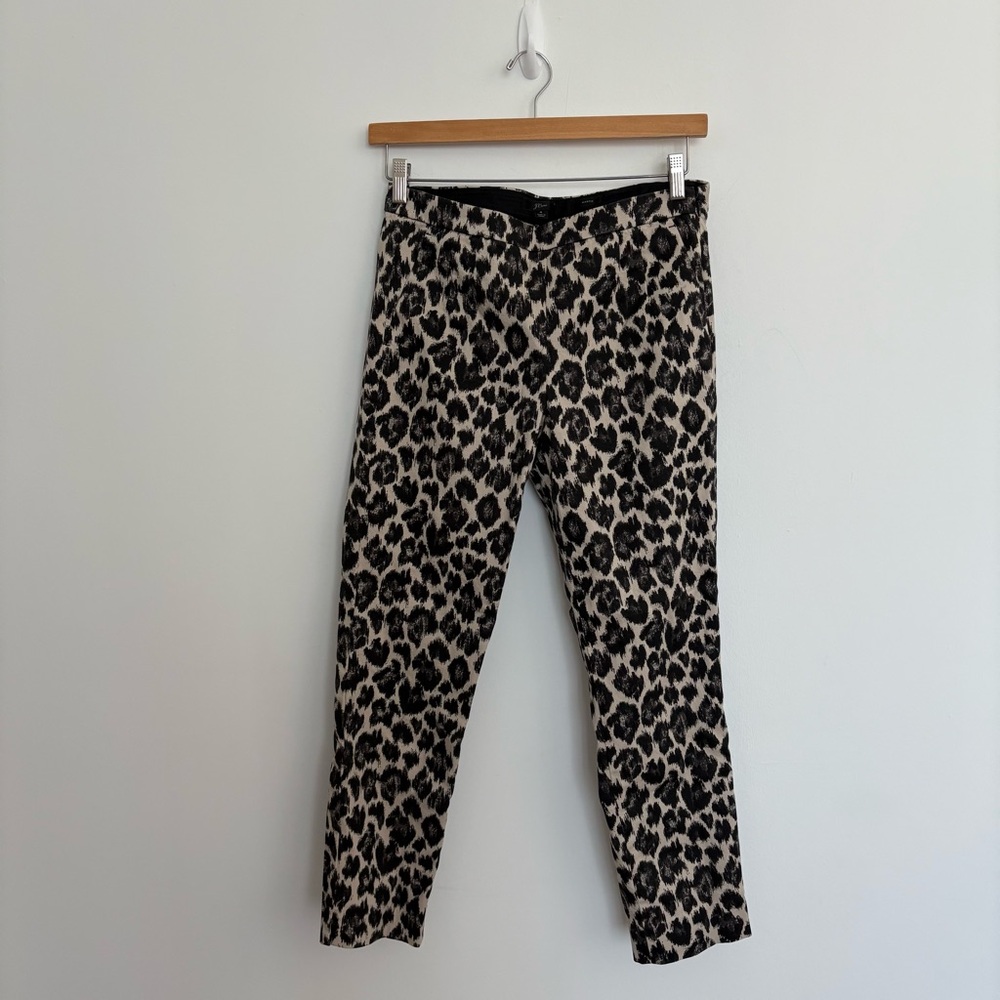 J Crew Womens Martie Pants Size 4 Leopard Print Cream Black Cotton Stretchy